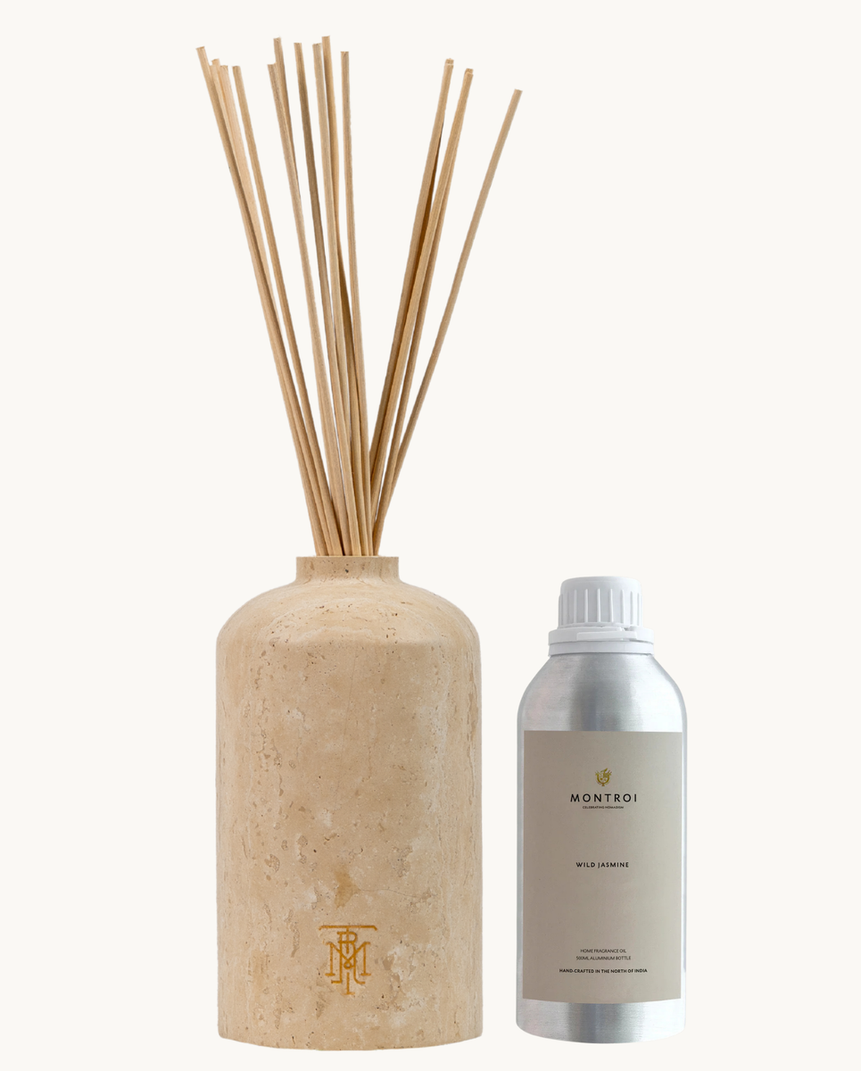 WILD JASMINE ROUND TRAVERTINE XL REED DIFFUSER – MONTROI